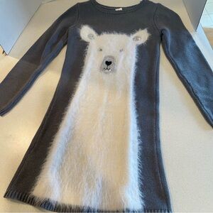 Girls Gymboree Grey & White Polar Bear Long Knit Sweater Dress